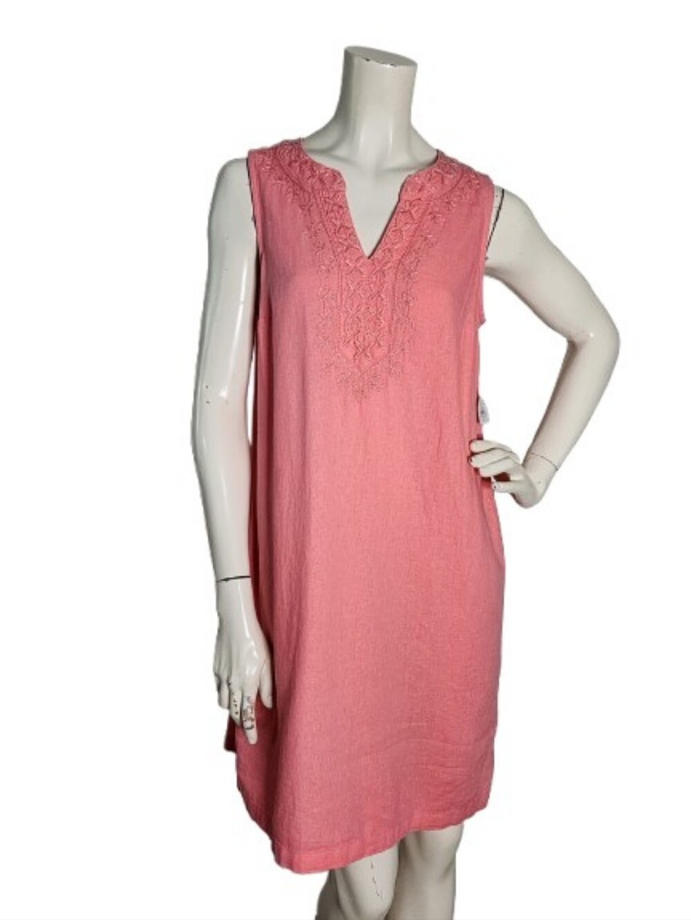 Croft & Barrow Linen Blend Shift Dress Women's XS Coral Sleeveless Embroidered - Picture 1 of 9